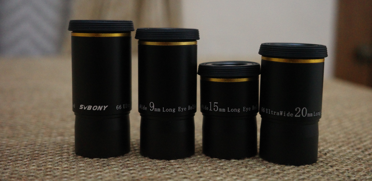 The eyepiece set of SVBony Goldline lineup.