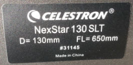 La etiqueta que detalla las especificaciones de mi telescopio Celestron NexStar 130SLT