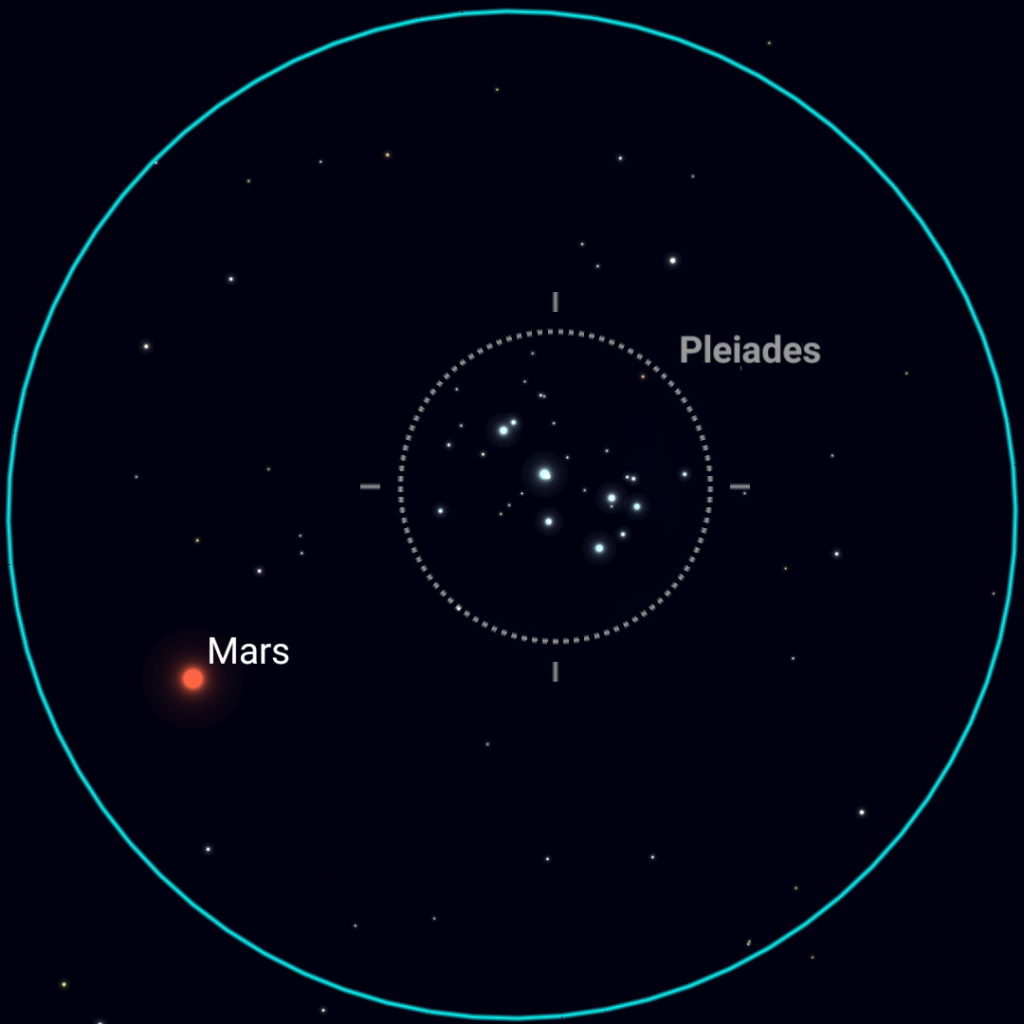 March 3rd, evening sky, binocular view.