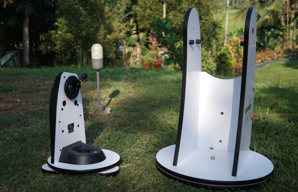 A tabletop dobsonian mount and a full sized dobsonian mount
