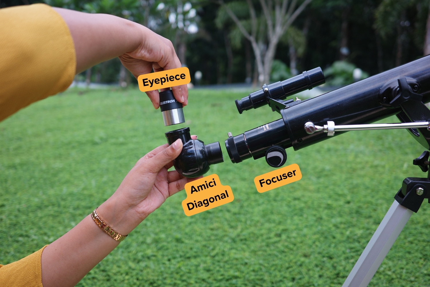 Adding amici diagonal before introducing eyepiece to a refractor