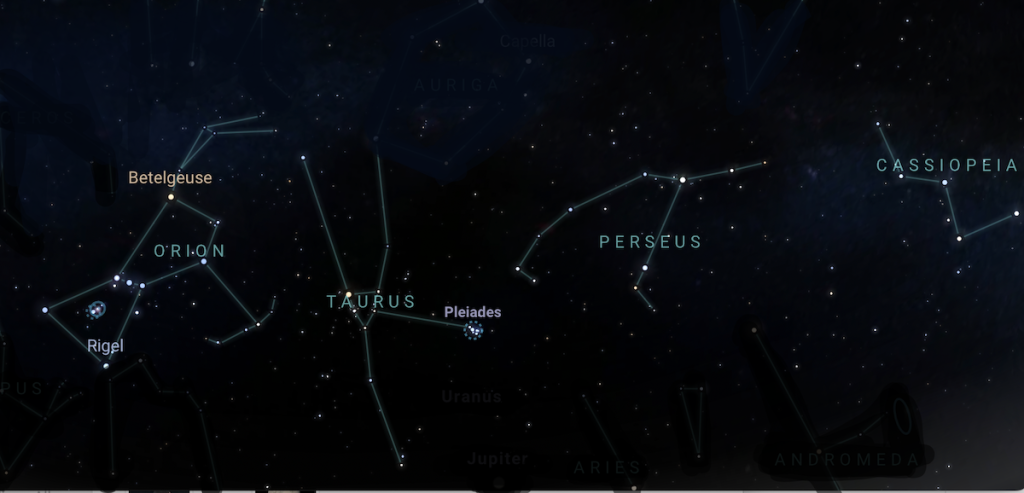 Location of Pleiades among constellations