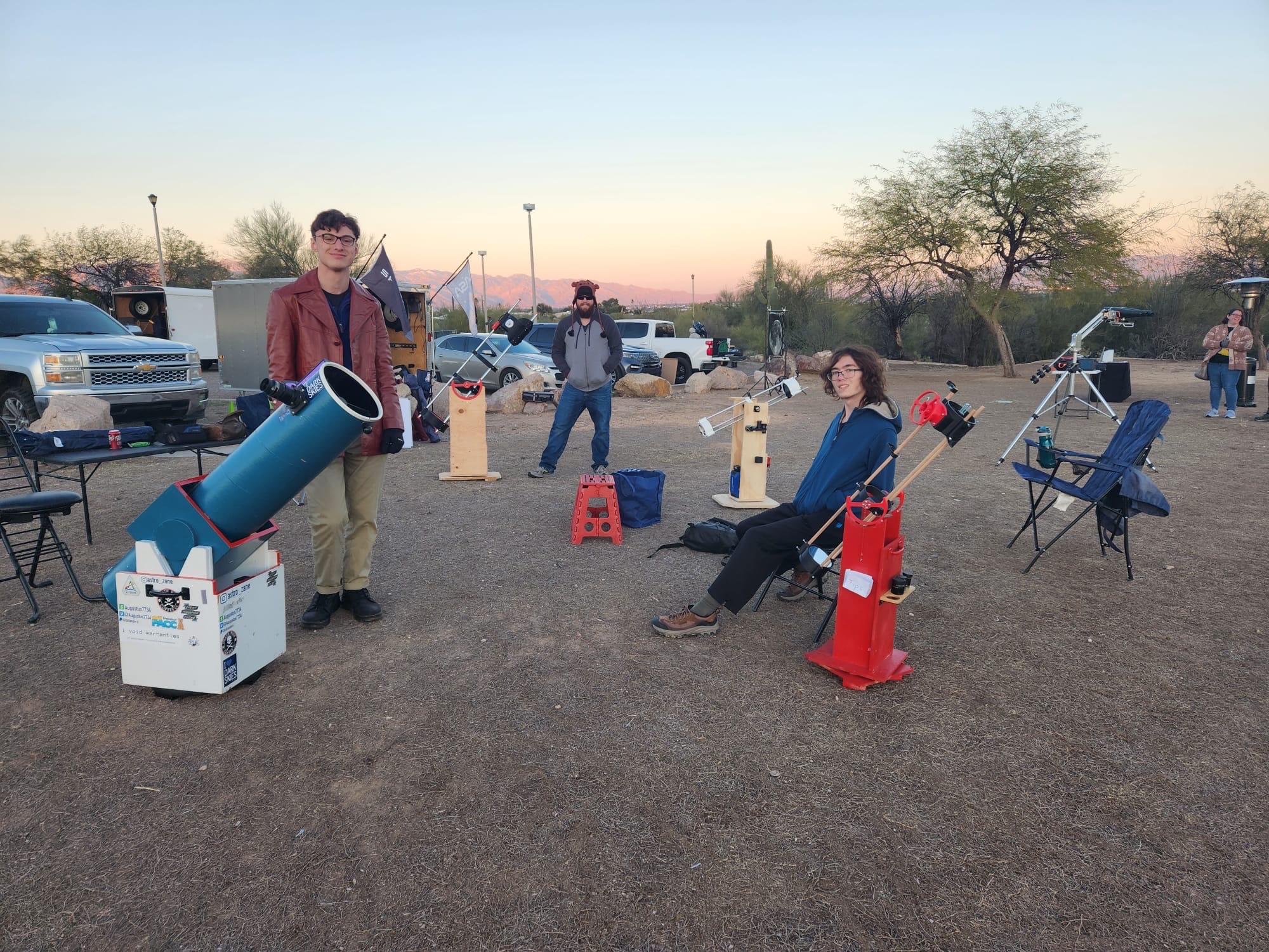 Zane Landers and his friends along with his telescopes in a star party