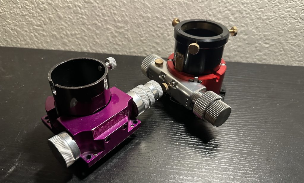 Red dual-speed hybrid rack-and-pinion, purple is a Moonlite CR Crayford